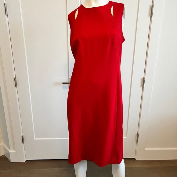 Akris Punto Contemporary Sleeveless Midi Lined Dress w Cut-Outs Deep Red Size 12 - Picture 7 of 13